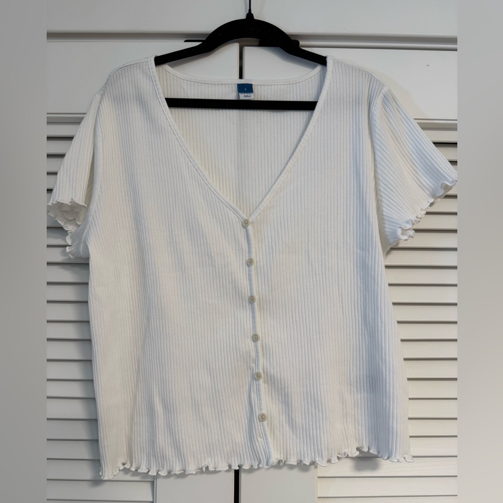 Old Navy White Ribbed Faux Button-Down Shirt